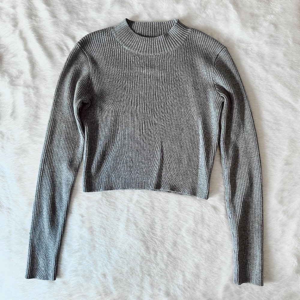 BRANDY MELVILLE Ribbed Mockneck Long Sleeve Crop Top